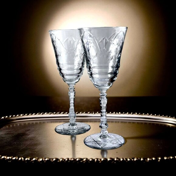2 Vintage Wine Glasses Normandy Rock Sharpe Set Ornate Stems & Floral Elegant Dr - Picture 4 of 8
